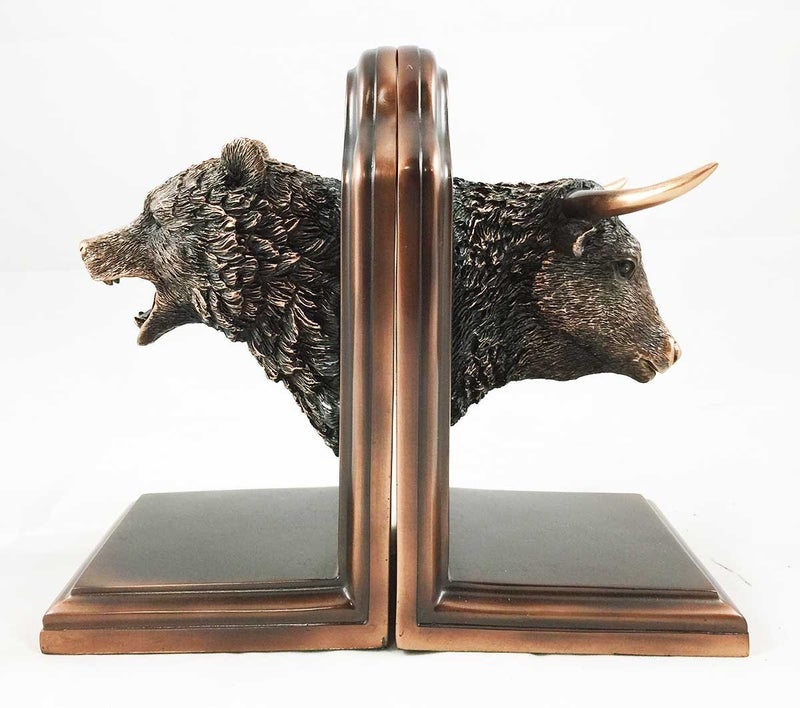 Ebros Gift Ebros Wall Street Stock Market Bull and Bear Head Bookends Statue Set in Bronze Electroplated Resin Finish Investors Money Managers Stock Exchange Professionals Bulls VS Bears Animal Decor Figurine - Image 3